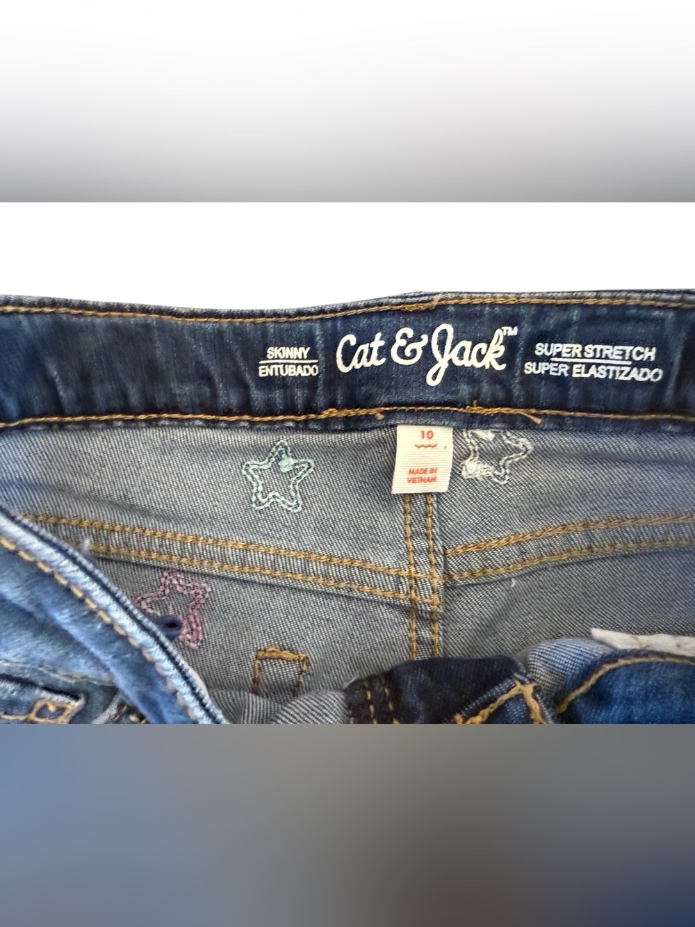 Cat & Jack Girls Skinny Jeans Size 10 NWT Star Embroidered Stretch - Picture 4 of 5